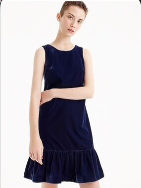 J Crew Navy Velvet Ruffle Hem Dress